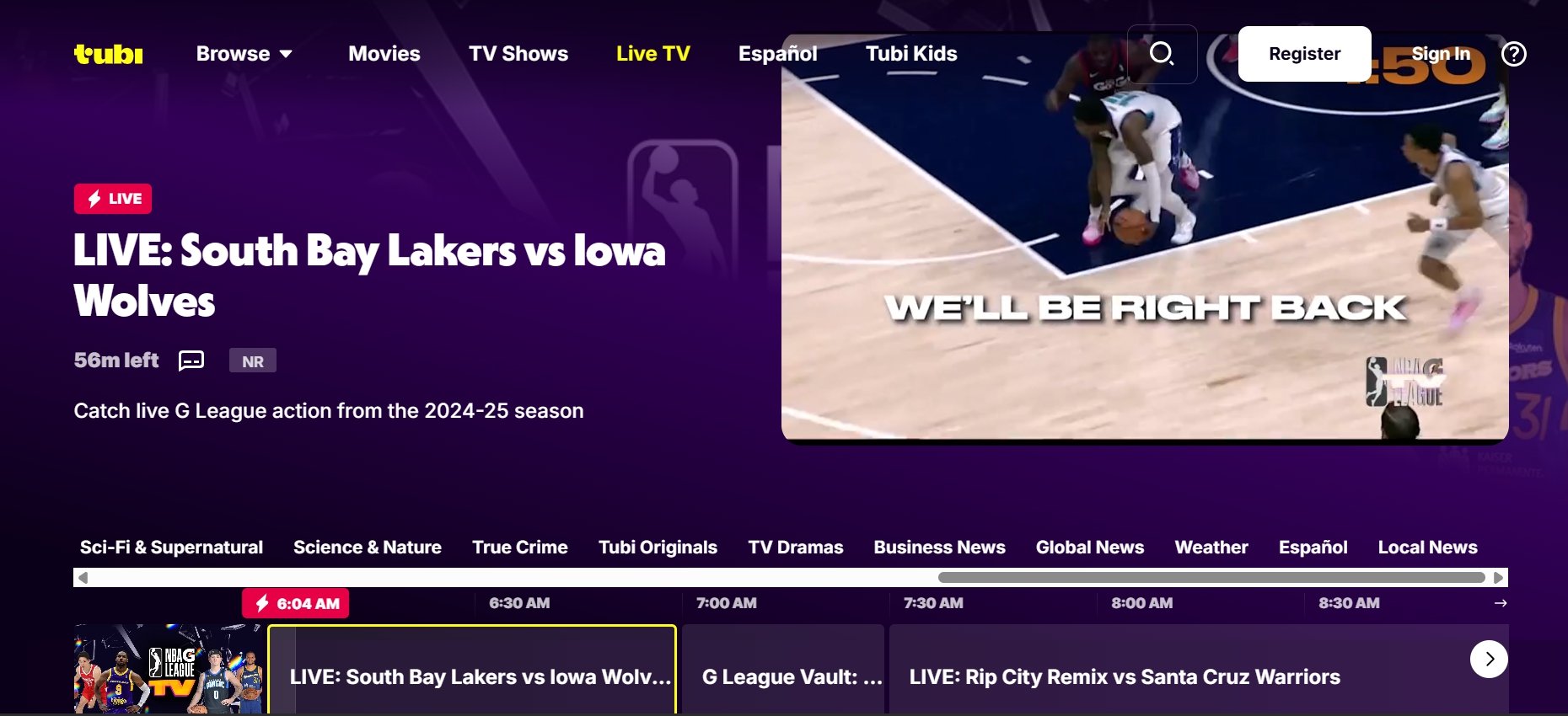 tubi TV live sports