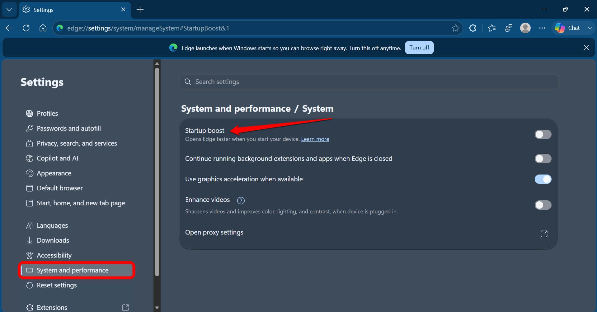 turn off Startup boost in Windows 11