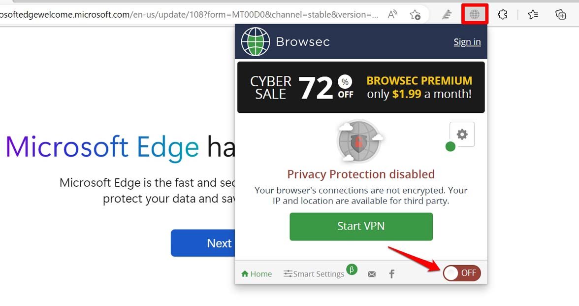 turn off VPN on Edge browser