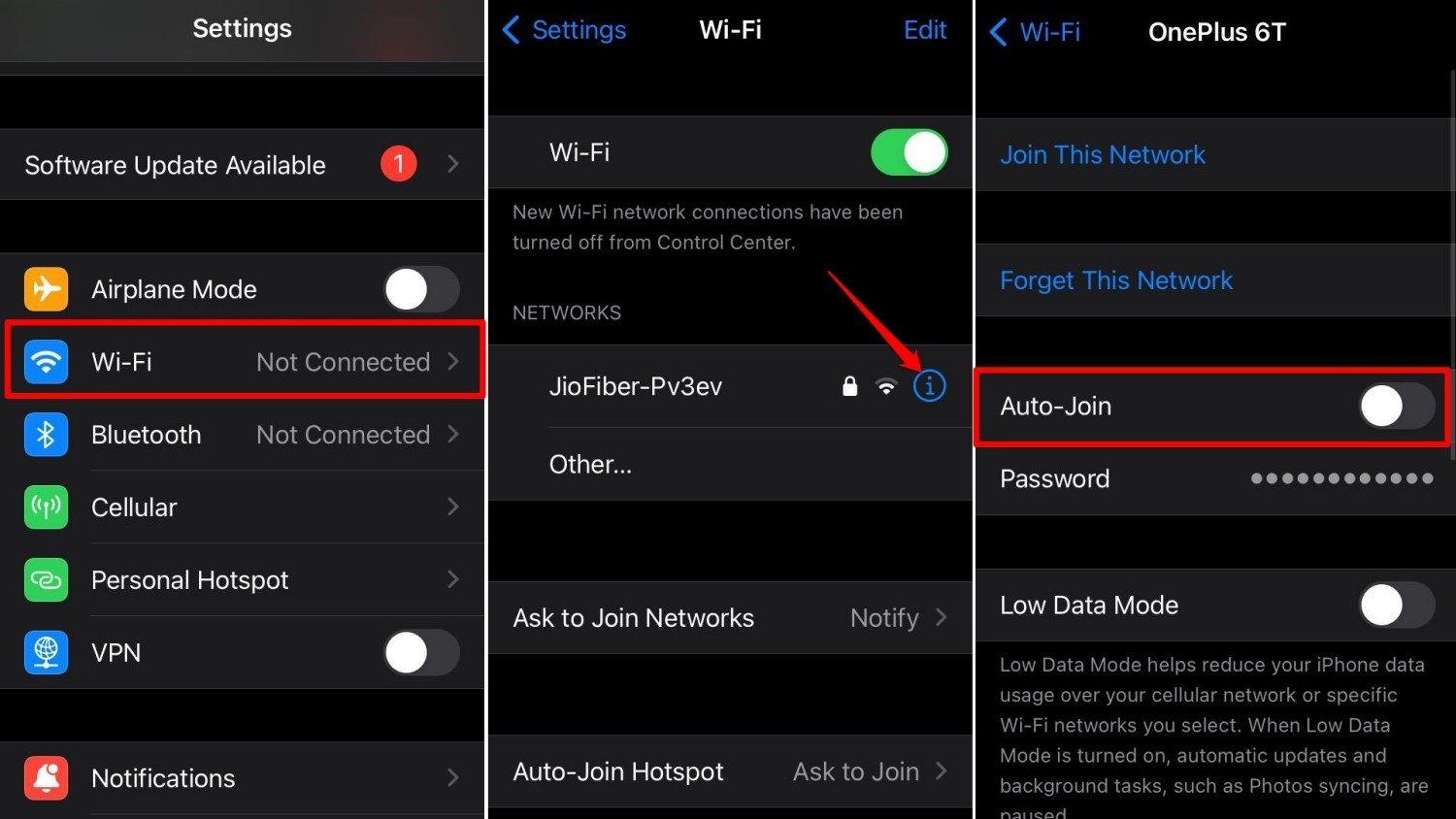 turn off WiFi auto join on iOS