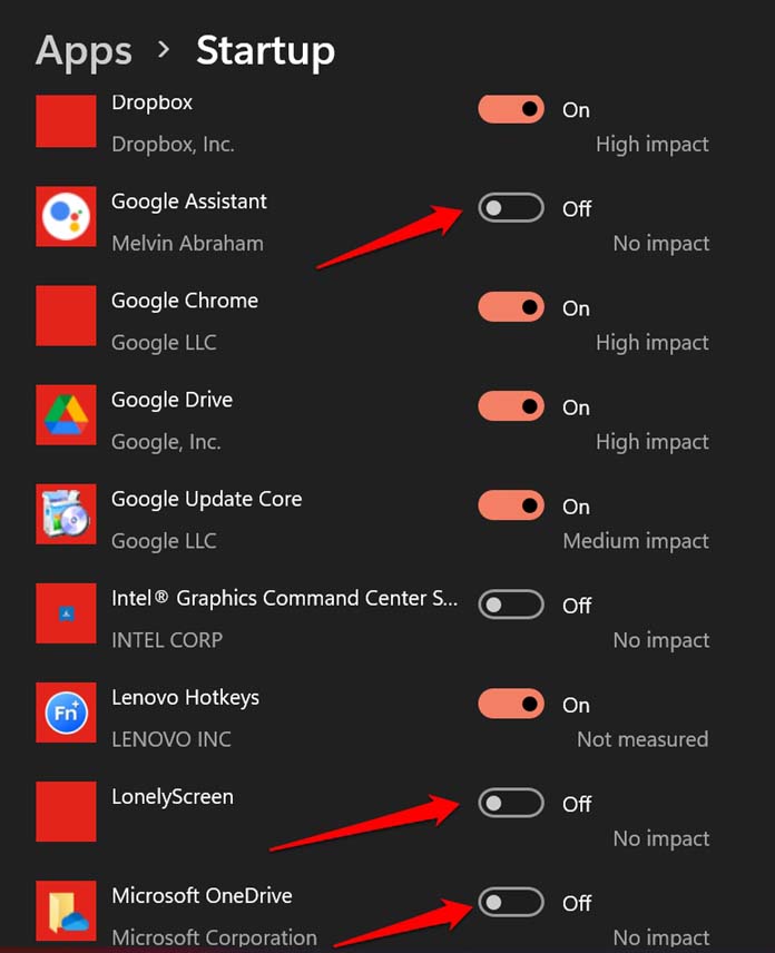 turn off apps at Windows start up