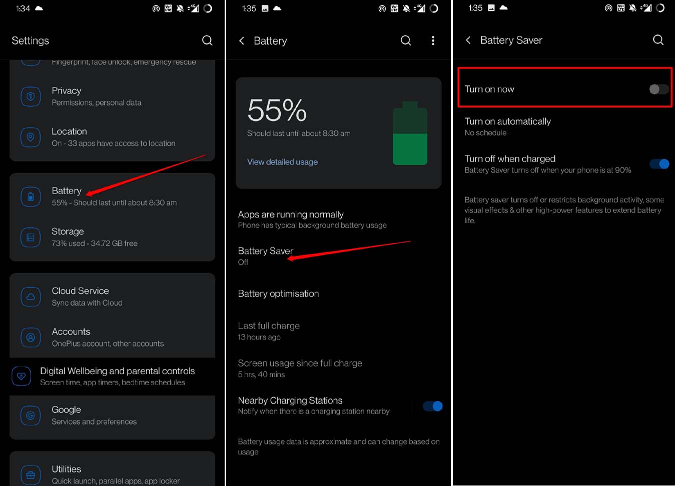 turn off battery saver Android
