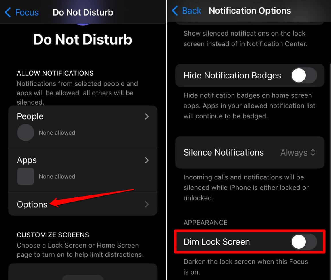 turn off dim lock screen feature on iOS
