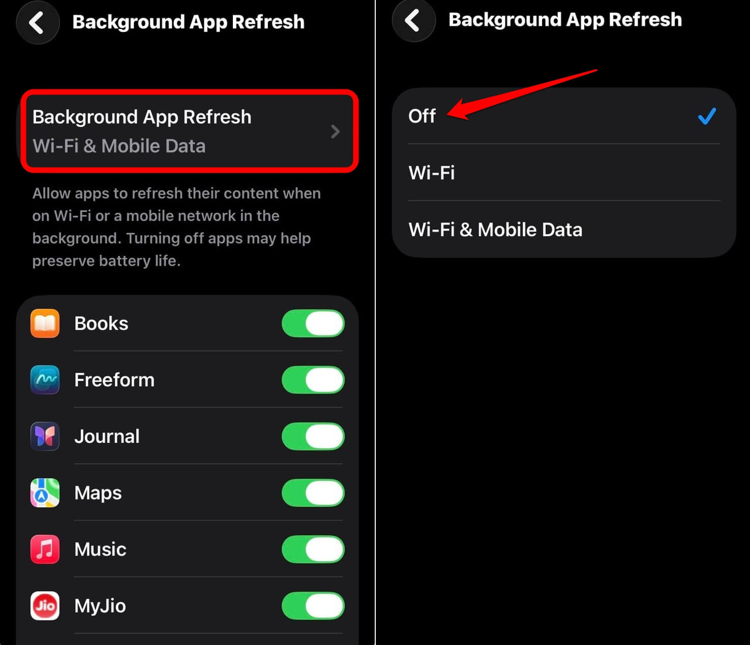 turn off iPhone background app refresh 