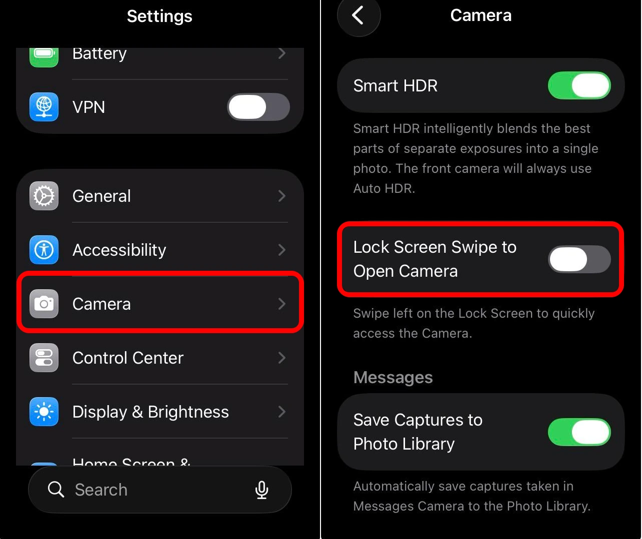 turn off lock screen swipe to open camera