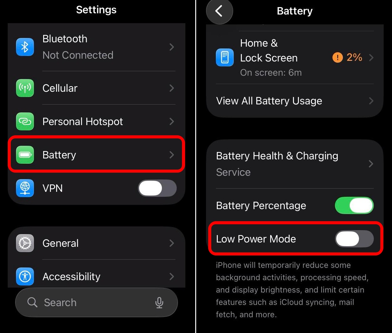 turn off low power mode in iOS 26