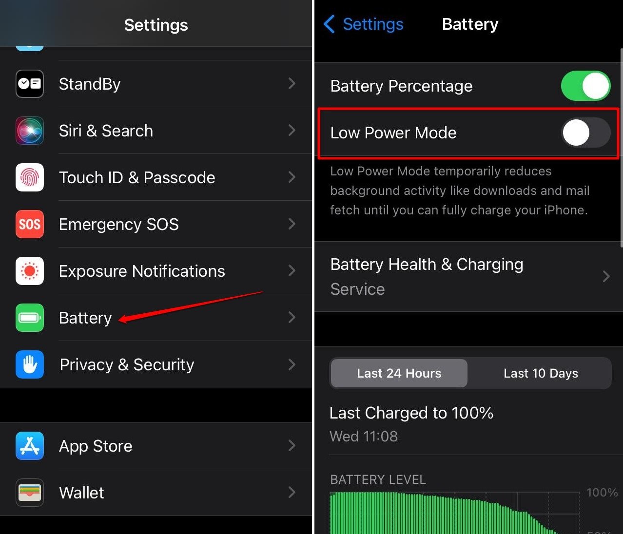 turn off low power mode on iOS 17