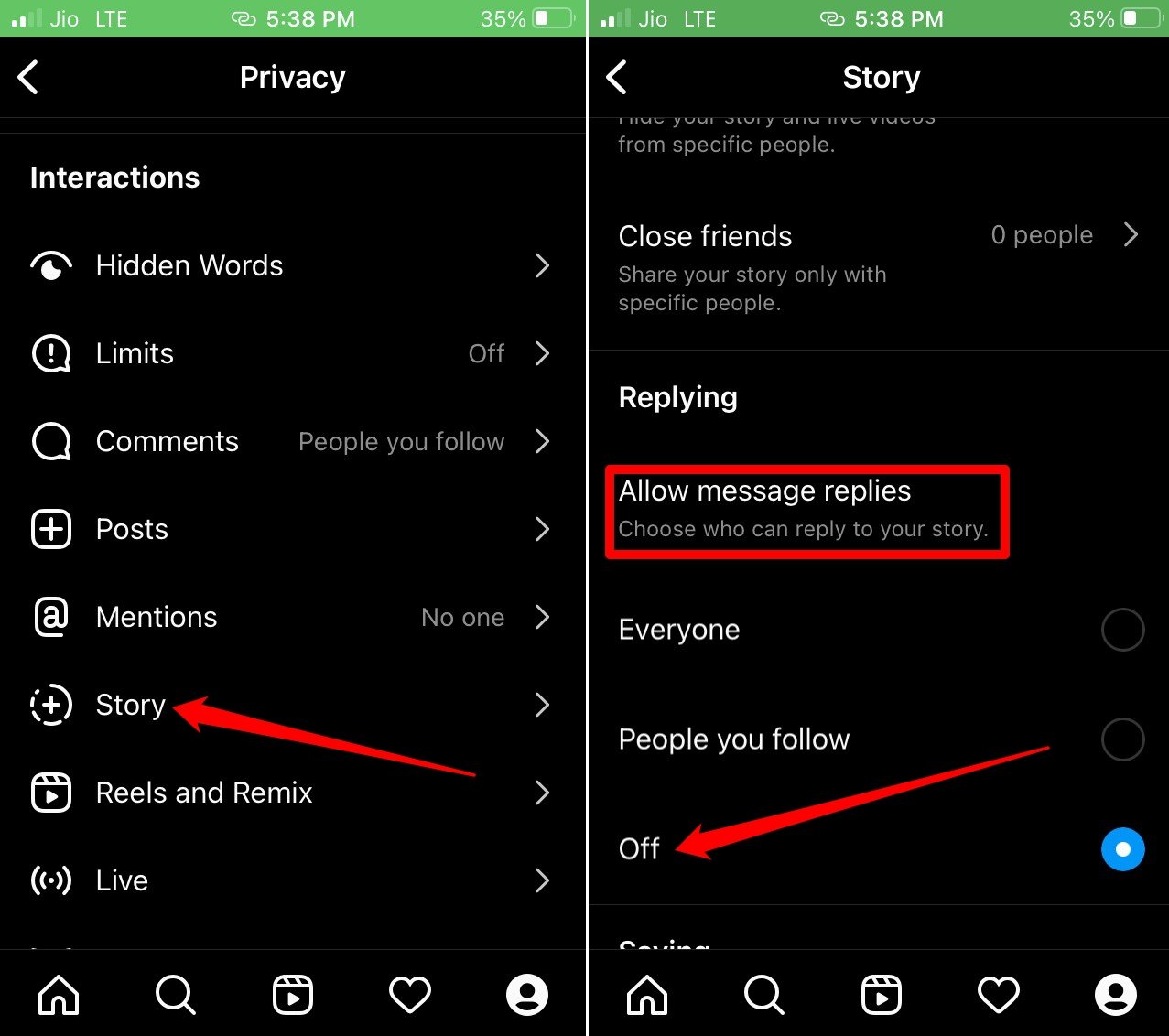 turn off message replies on Instagram story