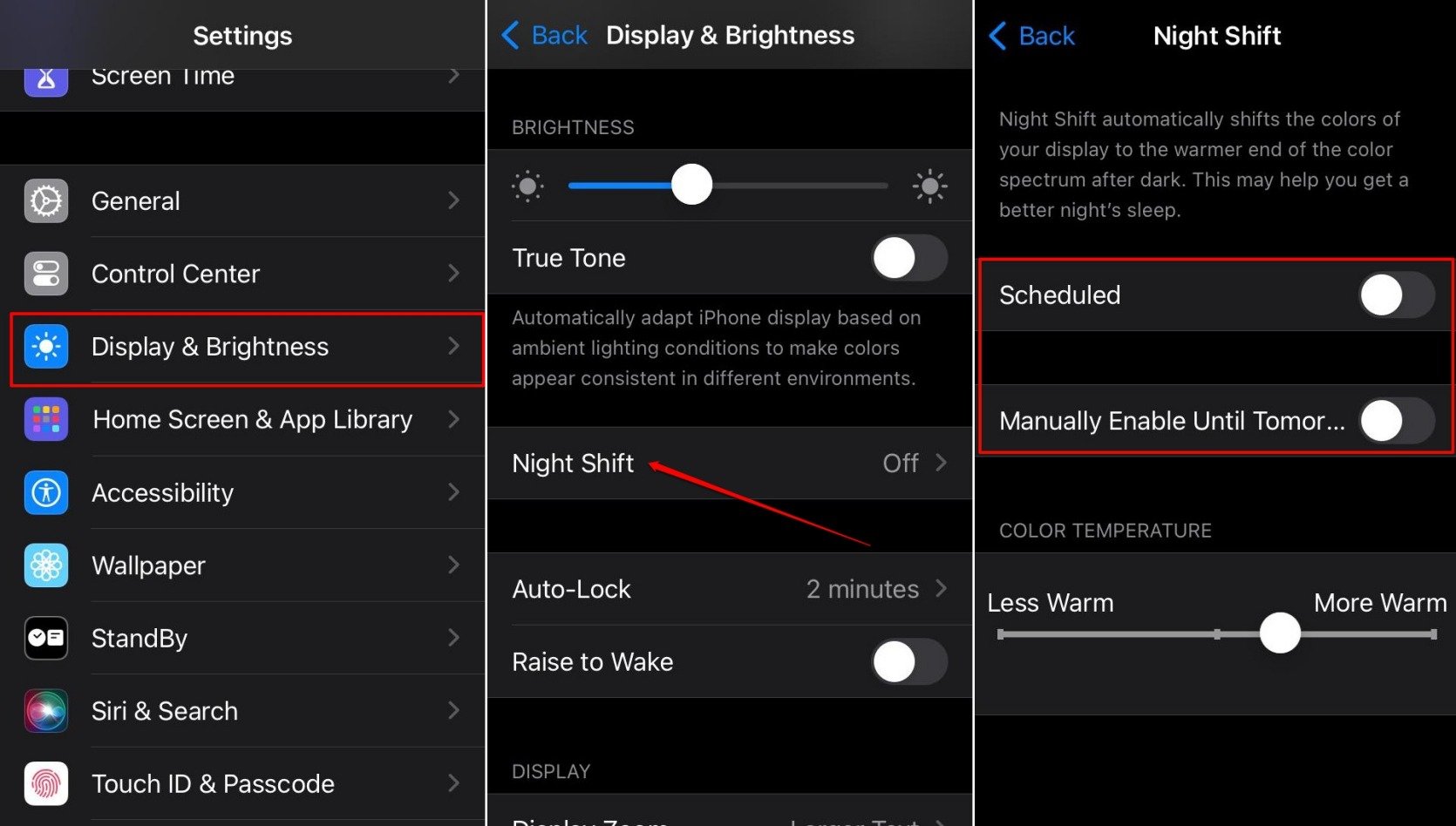 turn off nightshift feature on iOS