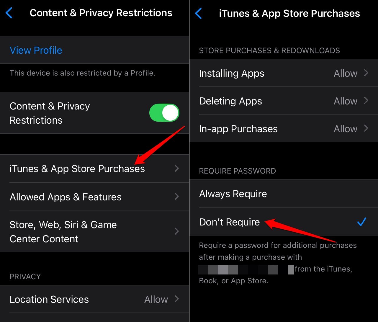 turn off password requirement for App store app installation