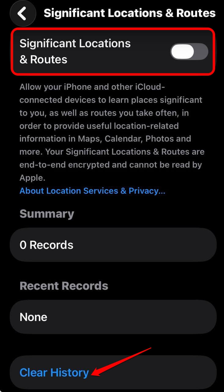 turn off significant locations in iOS