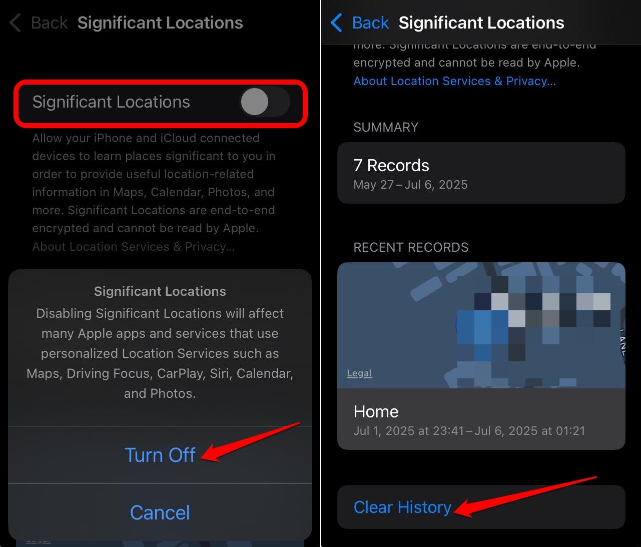 turn off significant locations on iOS