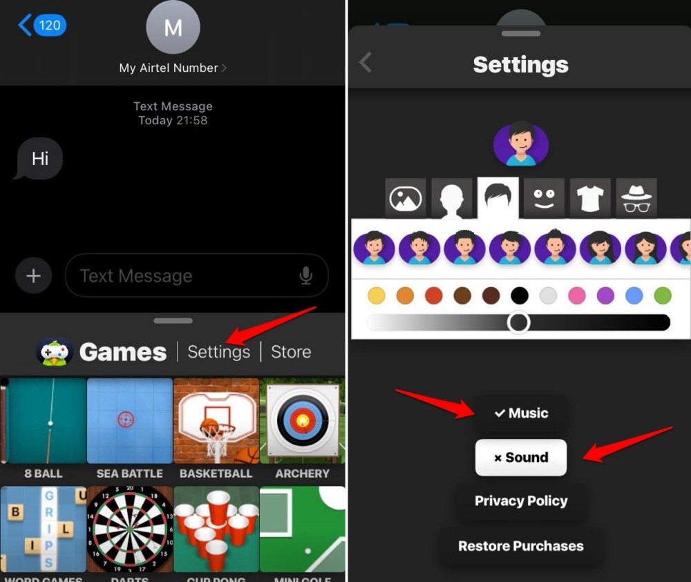 turn off sound for iMessage games