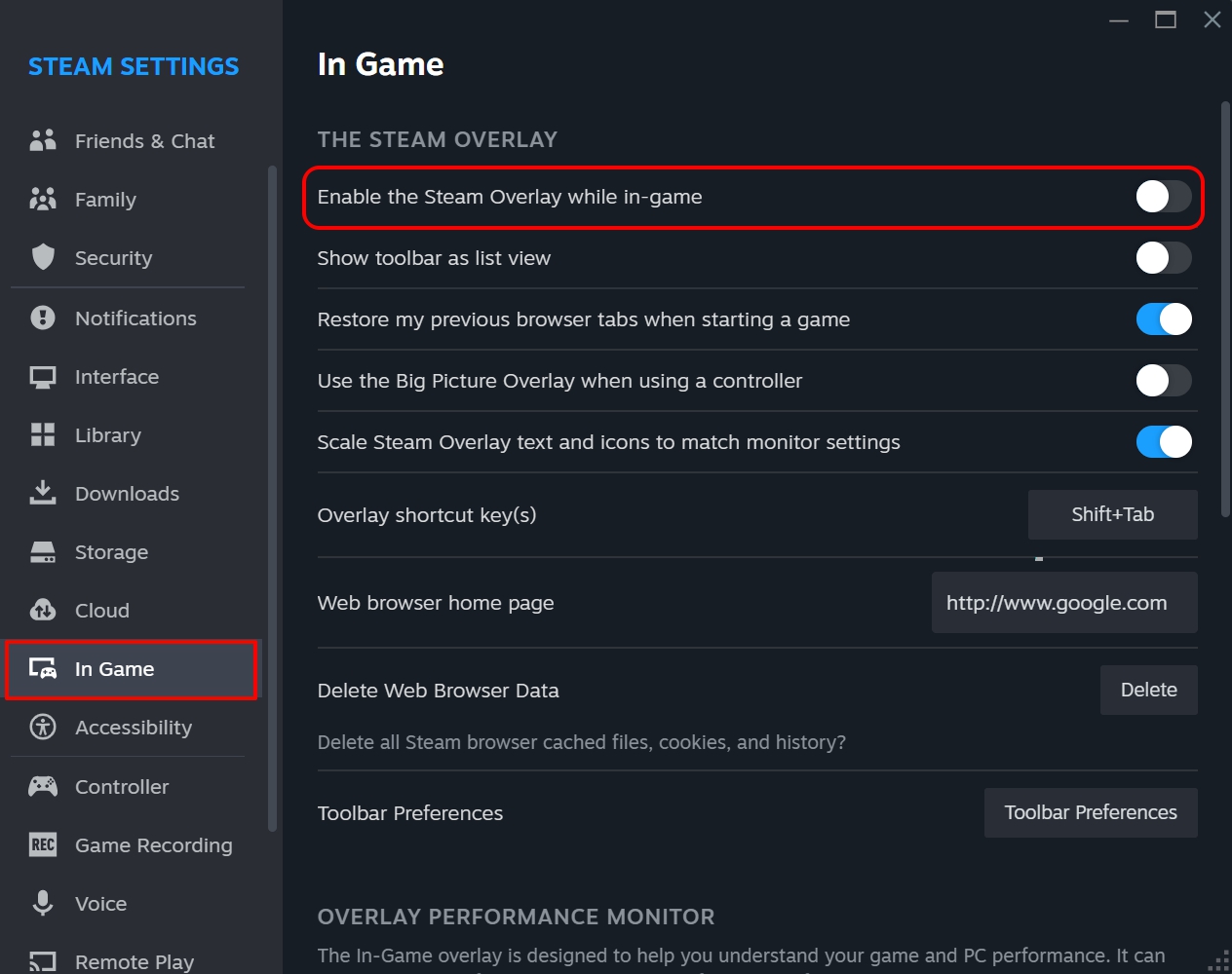 turn off steam overlay