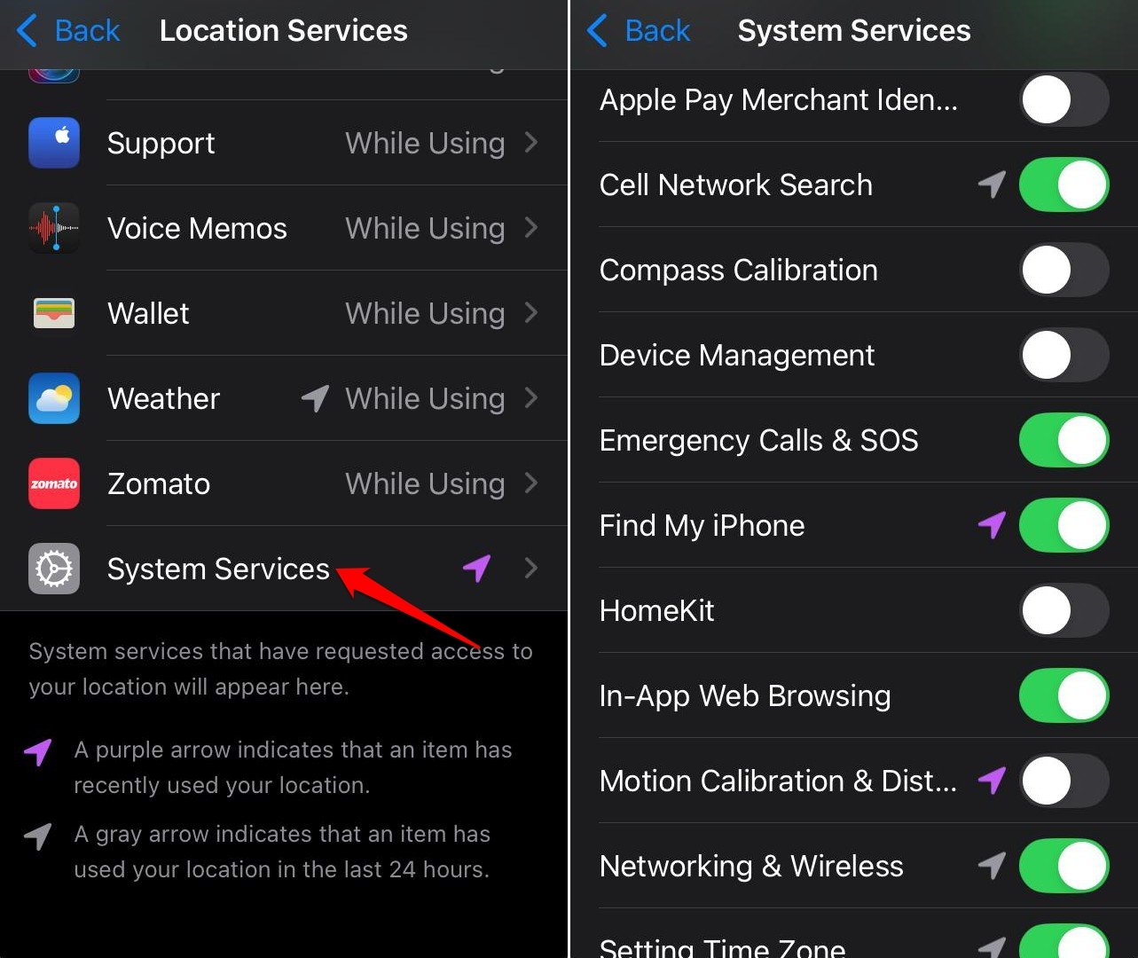 turn off system service on iPhone