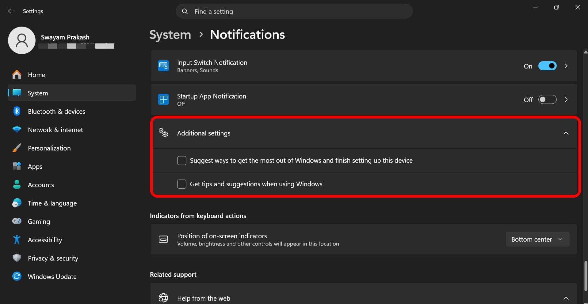 turn-off-tips-and-suggestions-in-Windows 11 additional notification settings