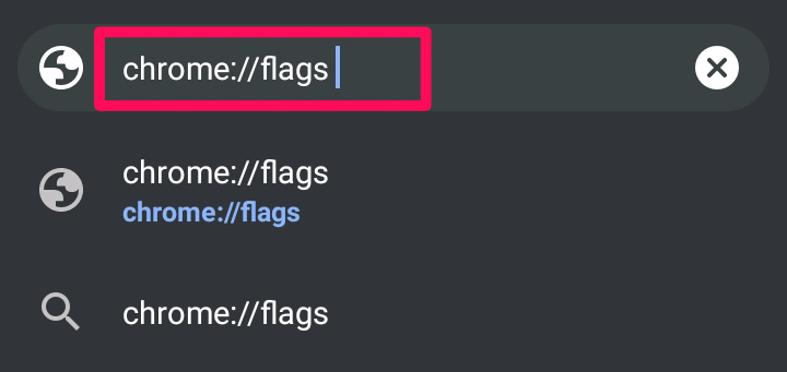 type chrome flags in the search bar