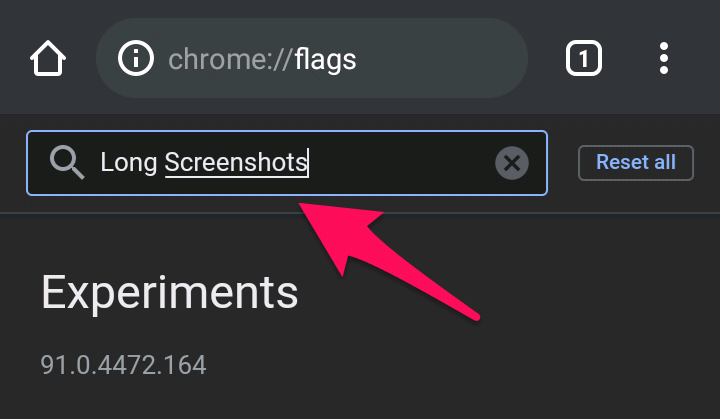 type long screenshots in the search bar