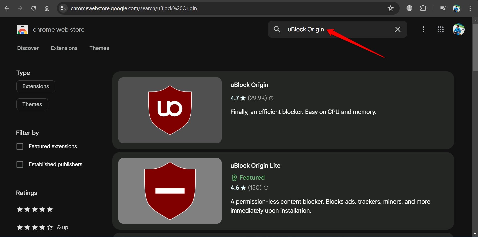 ublock origin Chrome webstore