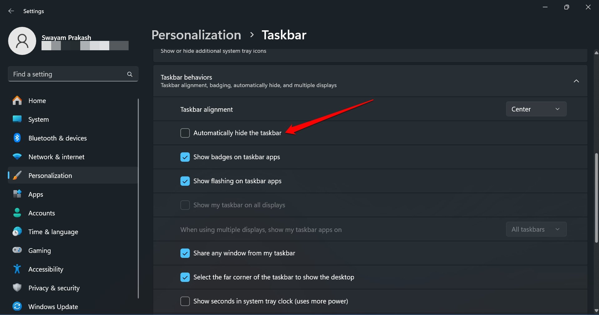 unhide the taskbar Windows 11