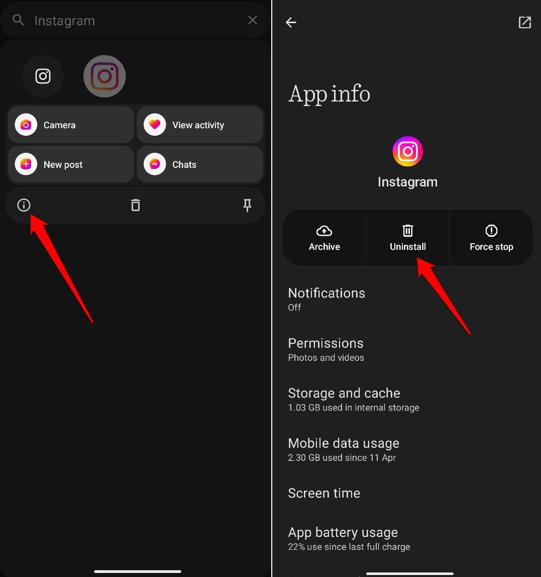 uninstall Instagram from Android