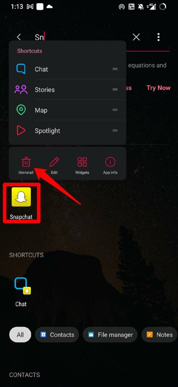 uninstall Snapchat on Android