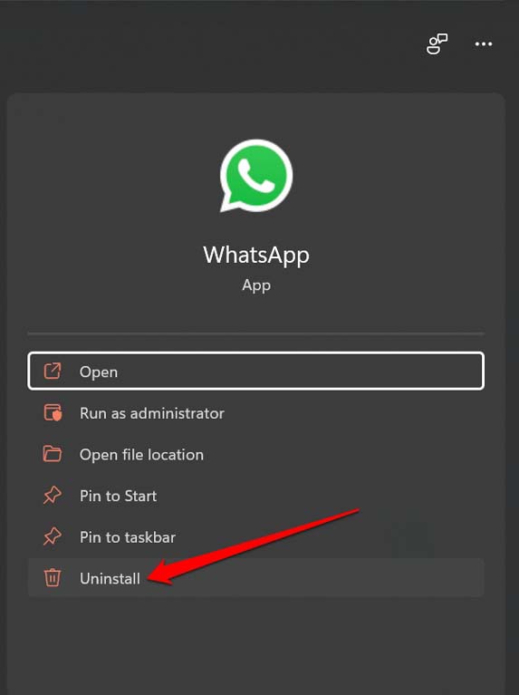 uninstall WhatsApp