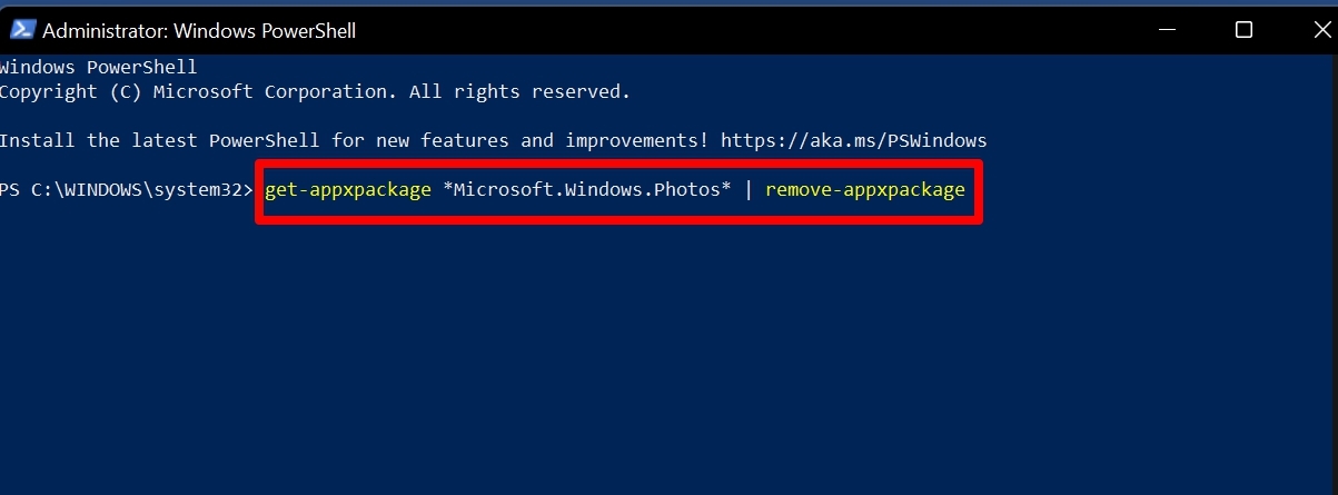 uninstall Windows Photos App