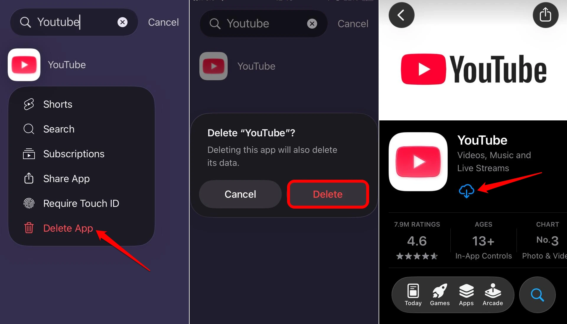 uninstall YouTube on iPhone