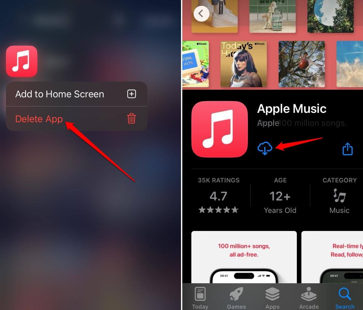 uninstall and reinstall Apple Music app