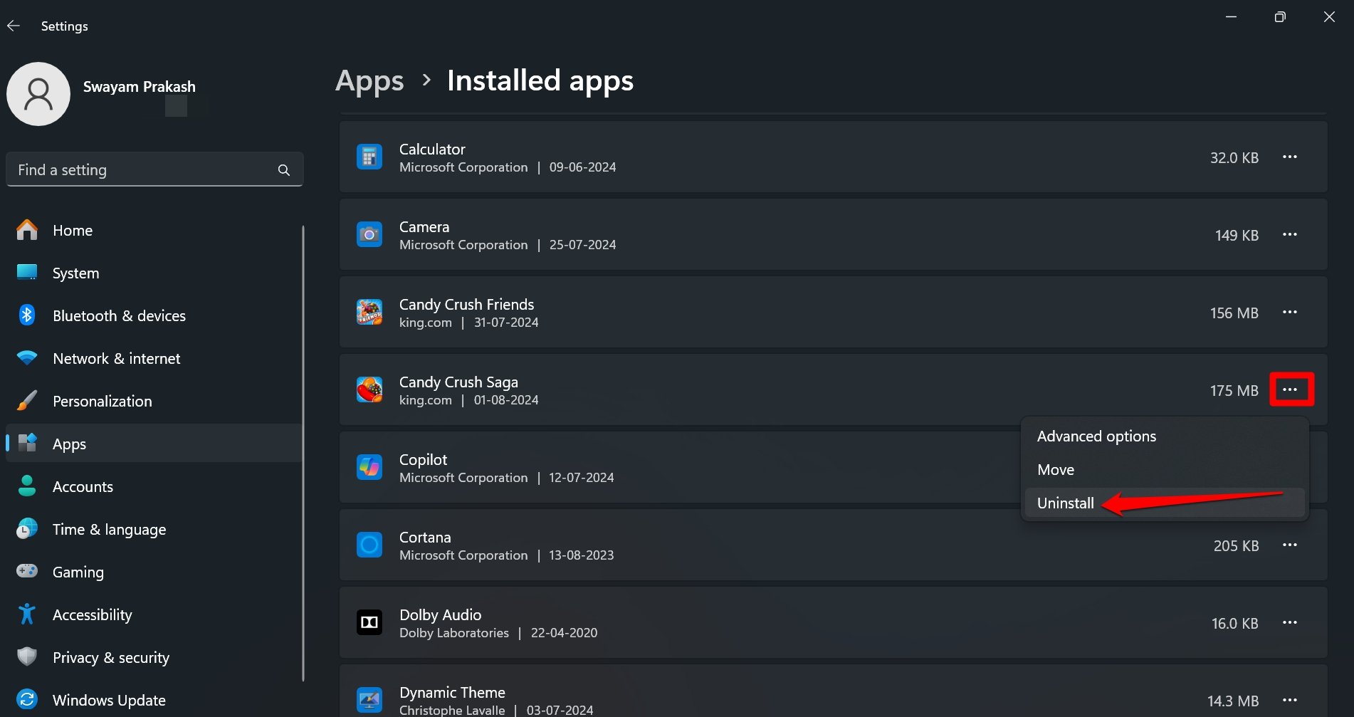uninstall apps on Windows 11