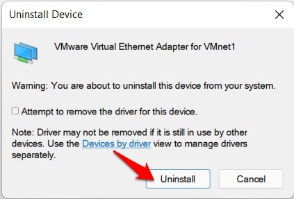 uninstall ethernet drivers confirmation windows 11