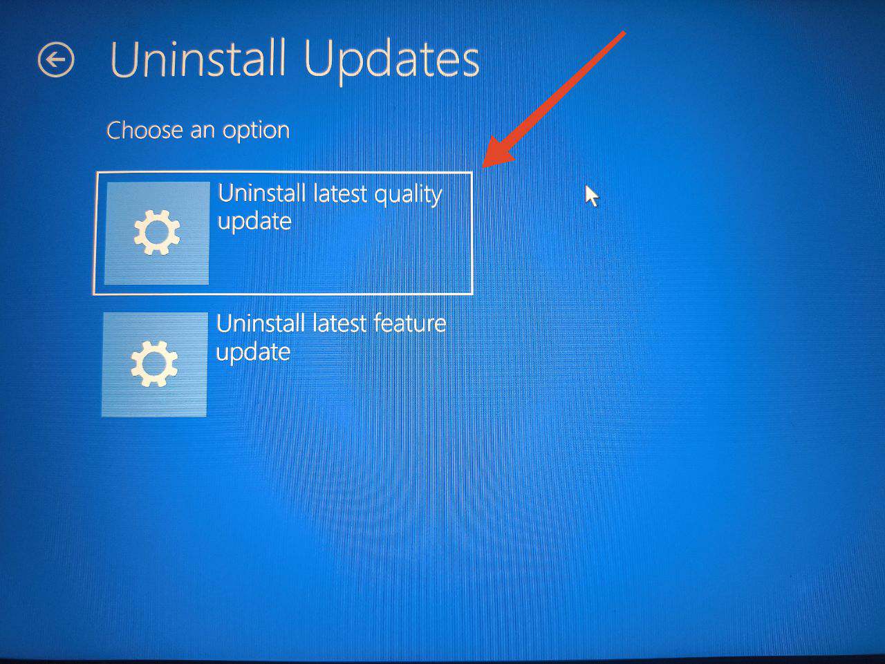 uninstall latest quality update