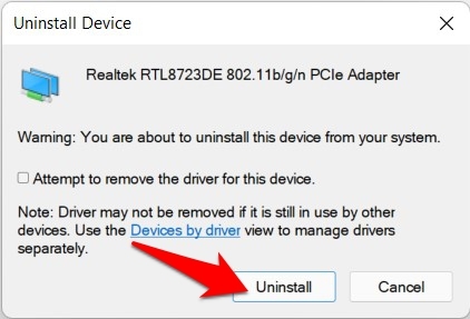 uninstall network driver confirmation windows 11