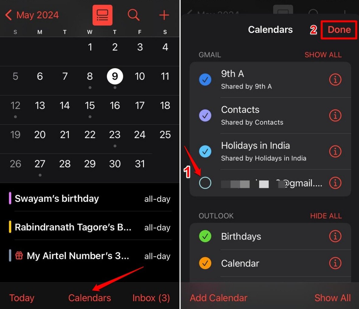unselect account for an event on Calendar app iOS