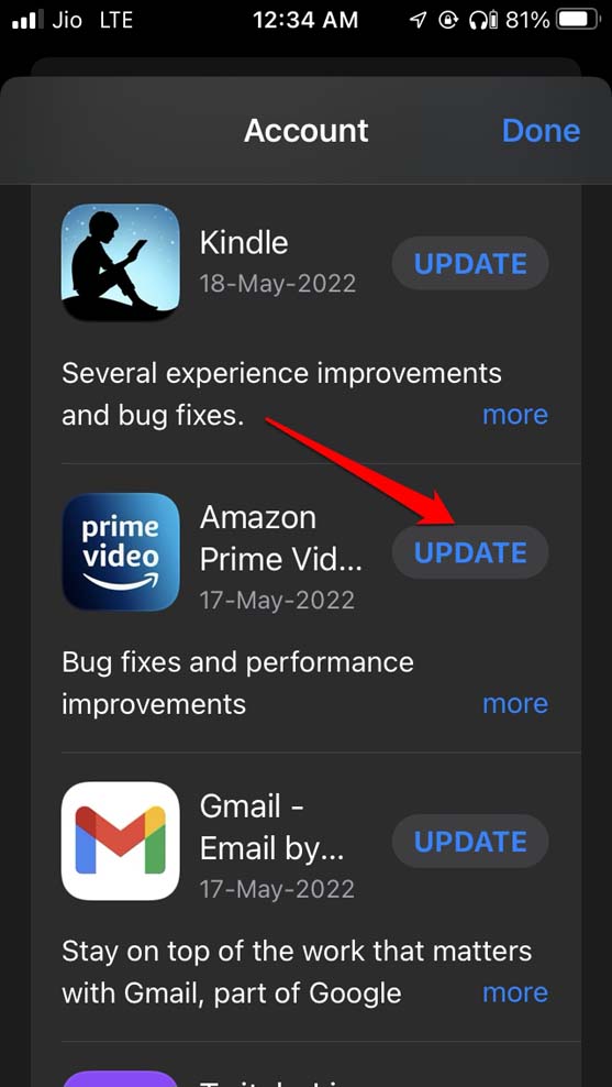 update Amazon prime Video iPhone