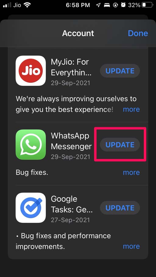 update WhatsApp on iPhone