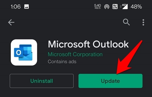 update microsoft outlook app on android