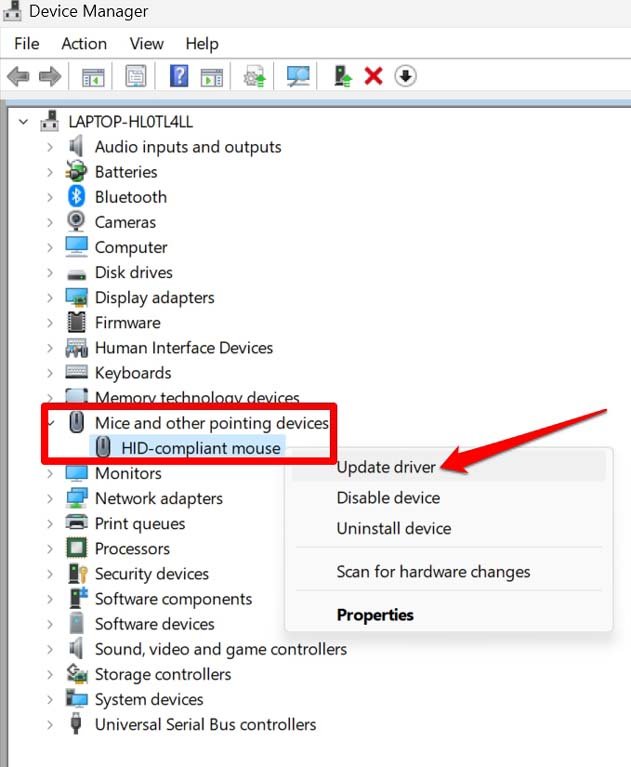 update mouse driver Windows