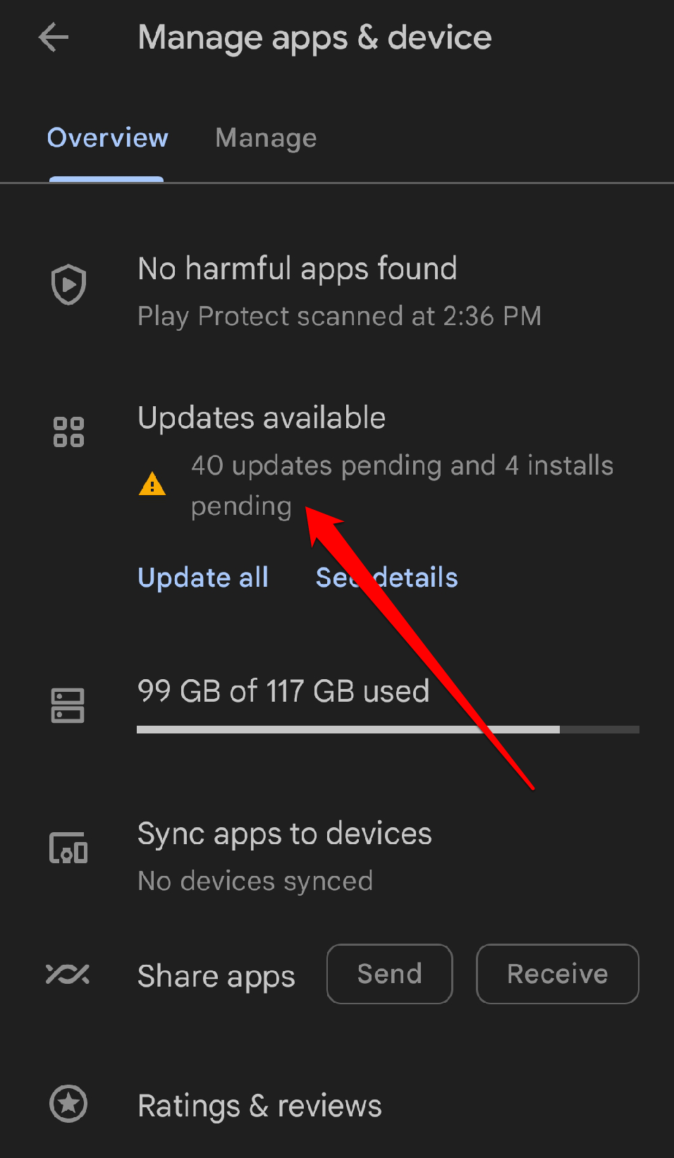 Select the "Updates available" option.