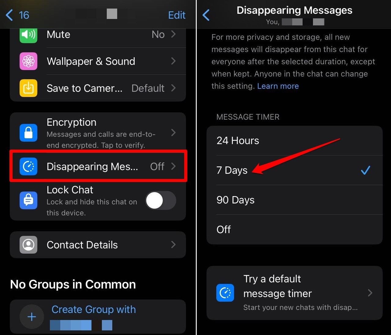 use disappearing messages feature on WhatsApp iOS