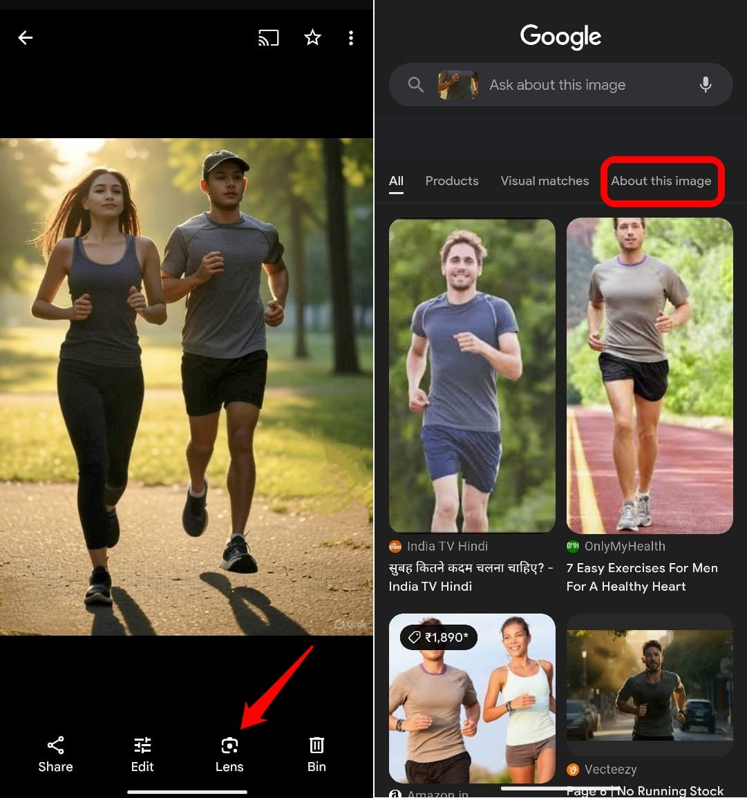 use google lens to check if an image is edited with AI