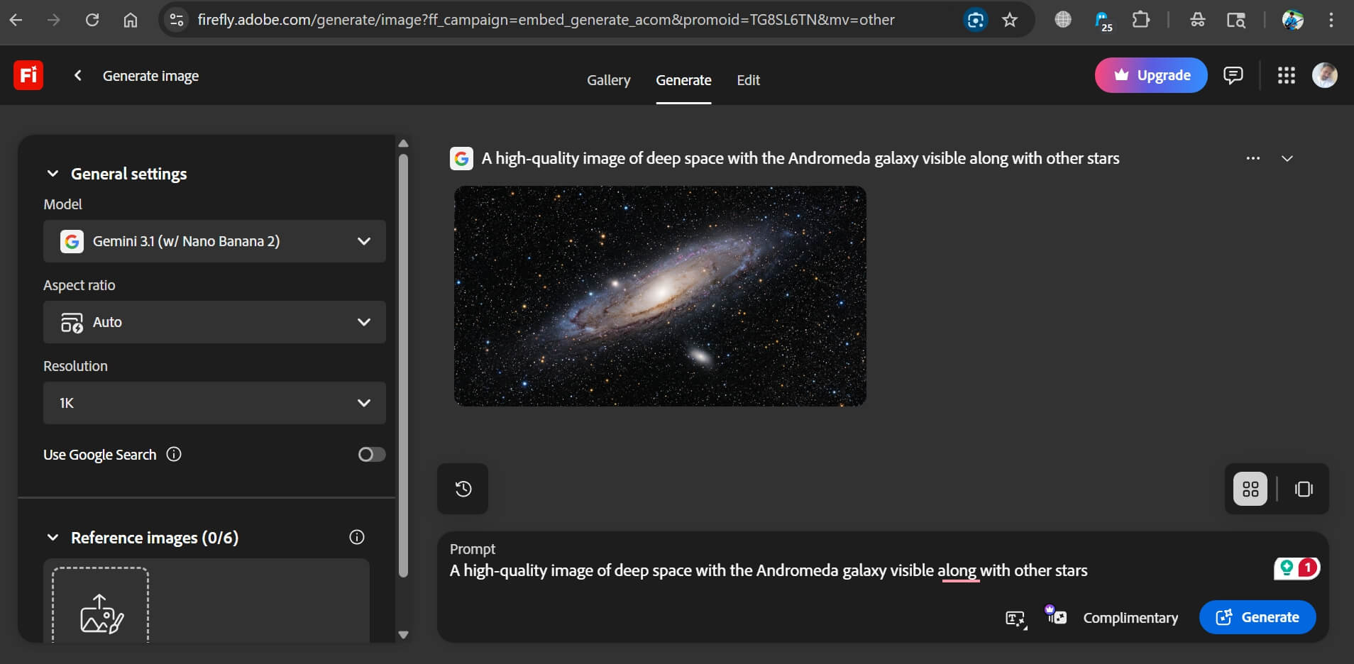 using Adobe Firefly to generate an AI image