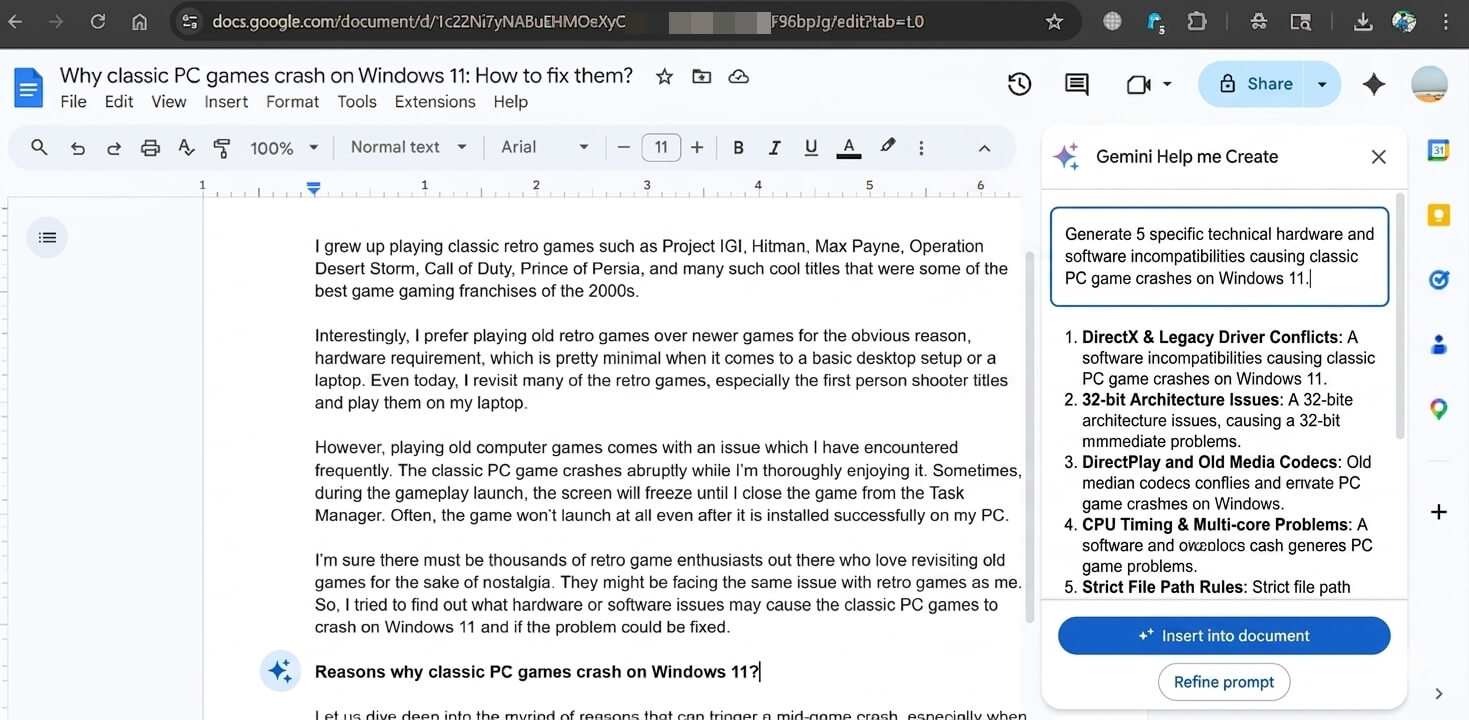 using Gemini AI in Google Docs