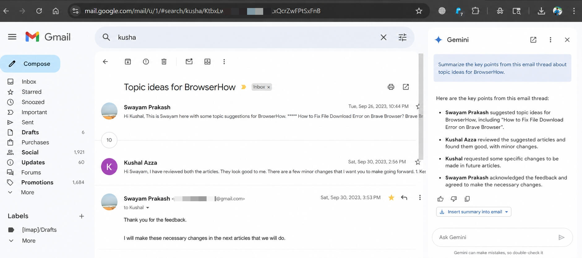 using Google Gemini AI to summarize emails in Gmail