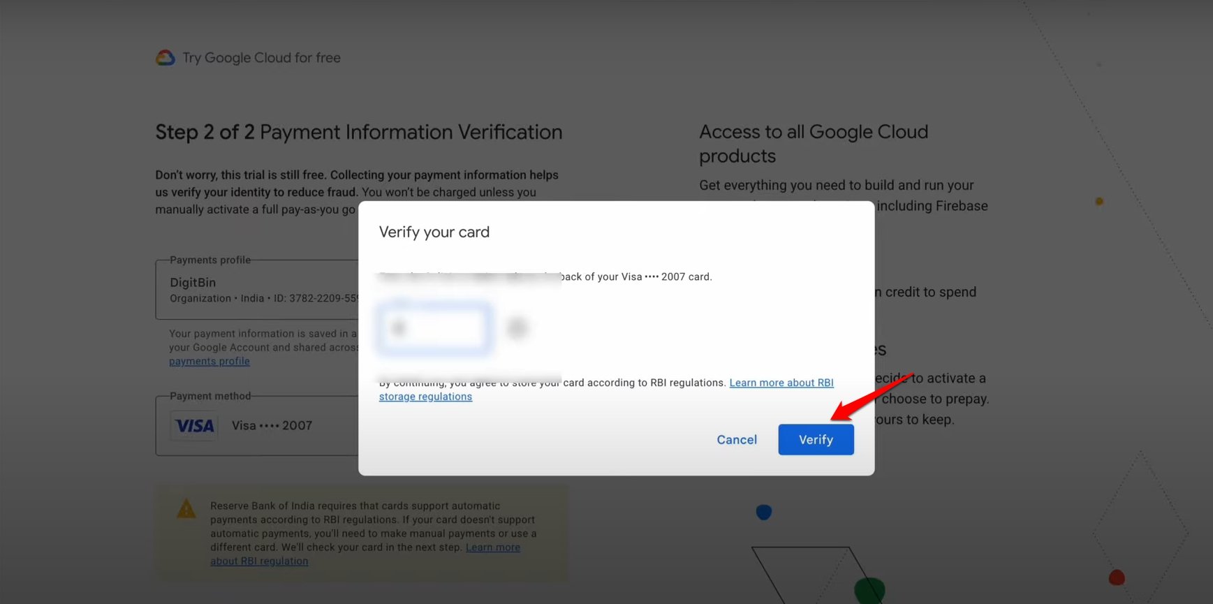 verify payment method