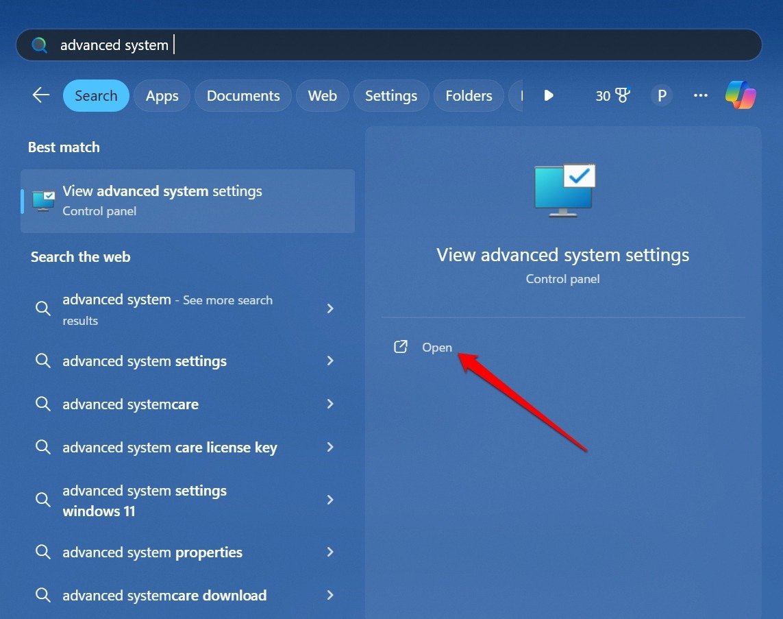 view advanced system settings Windows 11