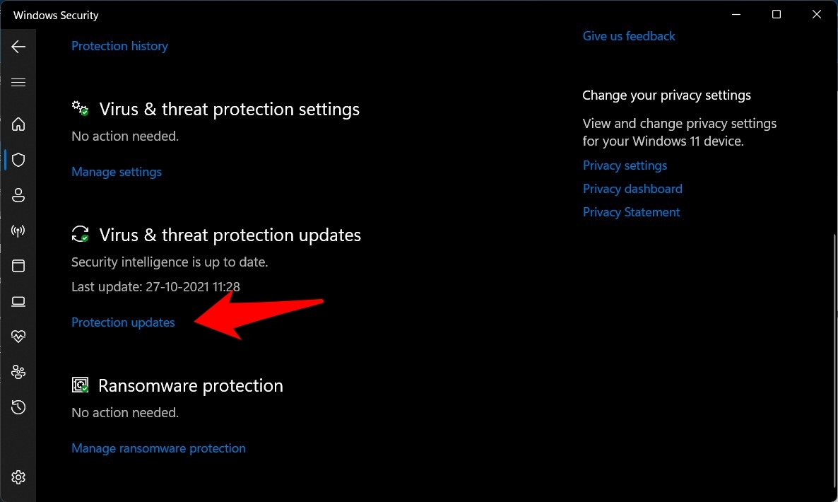 virus and threat protection updates windows 11