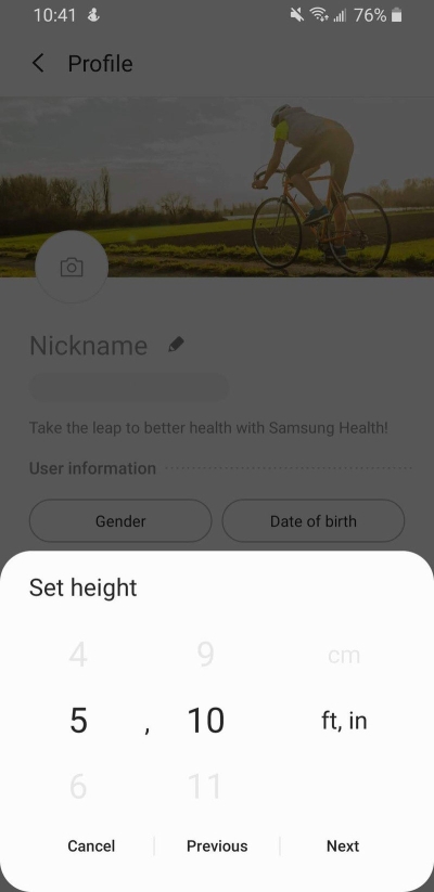 samsung health weight and height info