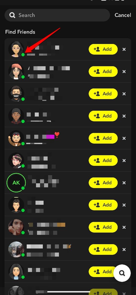 what does the green dot mean on Snapchat